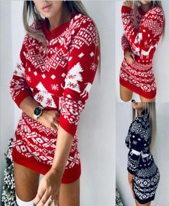 Casual Dresses autumn winter new knitteds sweater Europe and America versatile Christmas theme knitted long sleeved dress52732556026385