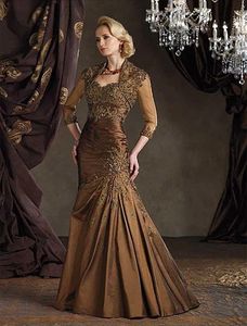 Elegante Taffeta Mãe dos Vestidos da Noiva com Jaqueta Curta Apliques de Lace de Mindedas Curto Vestido de Convidado de Mermaid Longo para Mulheres 2024 Noivo Mã