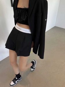 Fairy autumn new high waist elastic webbing letter shorts straight pants