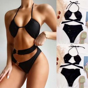 Mulheres de roupas de banho feminina feminino feminino definido biquíni macacão sólido push up