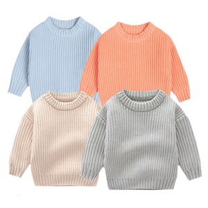 Autumn Spring Kids Baby Solid Pullover Tops Sticked Sweaters Korean Style Children Clothing L2405