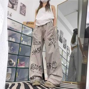 Amerikanische Straight Casual Hosen für Frauen Sommer dünne elastische Taille Dachzug Hip-Hop Graffiti Wide Leghose