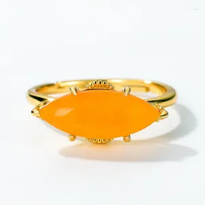 Cluster Rings Natural Agate Ring S925 Sterling Silver 10k Gold Plated Yellow Horse Eye Adjustable Women Gemstone Jewelry