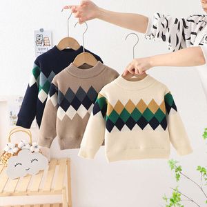 Baby Autumn Boys Knit Plaid Pullover Kids Sweaters Spädbarnskläder Småbarn Boy Winter Topps Basskjorta FY11102 L2405