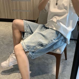 Light colored denim shorts, men's Instagram summer thin casual workwear, two-piece pants, loose and trendy outerwear pants M522 29