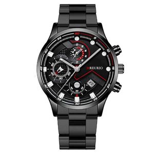 Hot selling fashion calendar business mens watch six pin metal stainless steel strap style