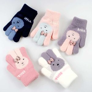 Warm Baby Mittens Thick Kids Full Fingers Cute Cartoon Rabbit Boys Girls Soft Outdoor Winter Children Knitted Gloves L2405