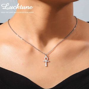 Pendant Necklaces Lucktune Ankh Cross Egyptian Amulet Necklace Stainless Steel Life Key Symbol Cross Pendant Necklace Womens Religious Jewelry d240522