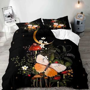 Bedding sets White Mushroom Set Duvet Cover Full Size Green Plant Botanical Comforter Quilt 2 Shams for Women Girls H240521 TCBD