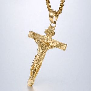 Crucifix Jesus Christ Cross Pendant Necklace Male 14K Gold Chains For Man Jewelry Gift