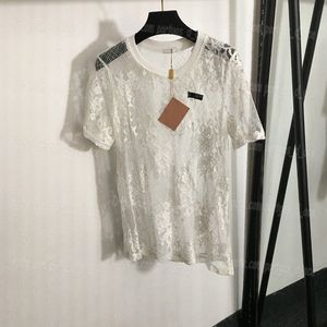 Brand Lace t Shirts Blouse Designer Women T Shirt Short Sleeve Sexy See Through Tops Causal Woman Lady Elegant Shirts