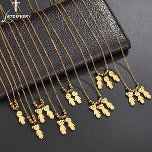 Pendant Necklaces Let Difference New Childrens Carved Name Necklace Personalized Stainless Steel Boys and Girls Female Date Bead Family d240522