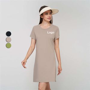 Align Gym Workout Lu Womens Loose Short Sleeve Shirt Gym Workout Golf Skirt Skin Friendly Side Slit Tennis Dress for Women Lemon LL Shorts