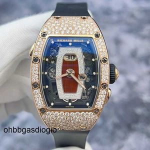 Swiss Watch Richamills Womens Watches Milles Rm Wristwatch Rm037 Snowflake Diamond Red Lip 18k Rose Gold Material Date Display Automatic Mechanical Womens rr