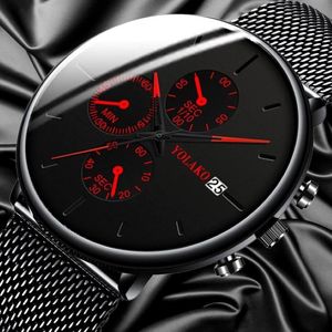 Wristwatches Men Luxury Leather Strap Watches Calendar Stainless Steel Mesh Watch Men's Casual Quartz Relogio Masculino 303Z