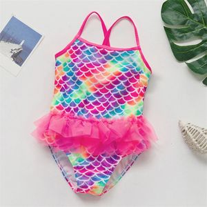 Girls OnePiece Fish Scale Swimwear with Tutu 240513