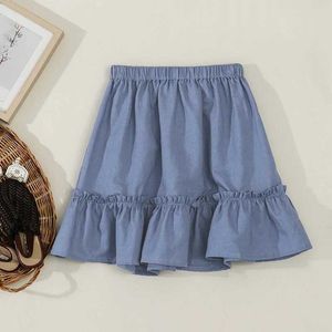 Skirts 2023 Summer New Girls Linen Skirt Retro Ruffle Casual Loose Cotton And Linen Kids Skirts Y240522