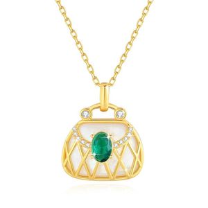 Hänghalsband 100% 18K guldhalsband AU750 Natural Jade Bag Pendant K Fine Jewerly lämpligt för kvinnor med certifikat och kedjesäljning D240522