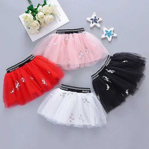 Skirts Cute Embroidered Baby Girl Mesh Tulle Tutu Skirt Photography Grops Mini Skirt Baby Birthday Gift Baby Tutu 4 Colors Y240522