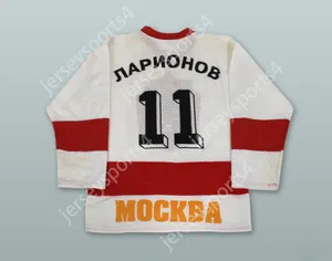 カスタムIgor Larionov 11 CSKAモスクワホワイトホッケージャージートップステッチS-M-L-XL-XXL-3XL-4XL-5XL-6XL