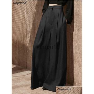 Frauenhose Capris Frauen Weitbein Frauen fl länge hohe taille baggy lässige minimalist pantnes de mujer dünne elegante Ropa gegen Dhdub