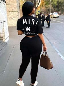 Women Sportwear 2024 New Letter Front And Back Printed Short Sleeve T-shirt Long Pants Two Piece Set