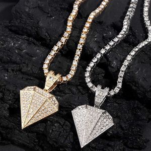 Pendant Necklaces Luxury Ice Crystal Diamond Shaped Pendant Necklace for Mens Hip Hop Sparkling Water Diamond Tennis Chain Necklace Jewelry d240522