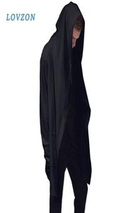 Lovzon Menフード付きスウェットシャツは黒いガウンヒップホップマントルフーディーファッションジャケット長い袖マン039Sコートアウトウェア203312137
