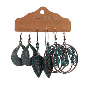 Bronze geometrische Ohrringe Pendientes Vintage ethnische türkis runde Dreieck Blatt Anhänger Ohrringe Set Pack Brincos Feminino