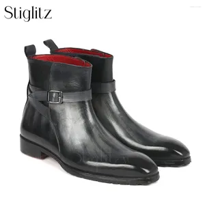 Boots Hand-Painted Buckle Booties For Men Elegant British Style High Quality Handmade Shoes Designer Genuine Leather