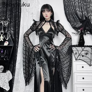 Women's Jackets Flare Long Sleeve Goth Punk Bolero Cover Up Y2k Clothes Women Gothic Mesh Cropped Top Sheer Tops See Through Shrug Shawl