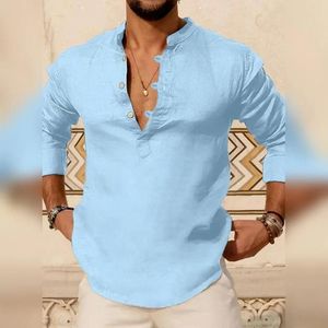 Erkekler Sıradan Gömlek Erkekler Sonbahar Gömlek Henry Boyun Uzun Kollu İnce Fit Külot Düğmeleri İnce Yumuşak Nefes Alabilir Soylu Renk Sokak Giyim Üstü