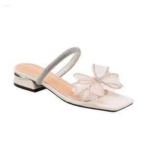 Women 35-43 Size Modern Plus Sandals Transparent Diamonds Lace Bow Bling Crystal Party Wedding Office Dress Summer Sl a6b