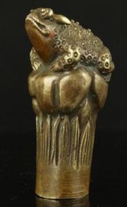 Pure Copper Brass Grandpa Good Lucky Old Collectible Handwork Carving BRASS Spittor Cane Head Walking Stick Gifts28855717102272