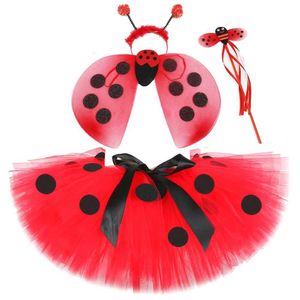 تنورات Baby Girls Lady Beetle Tutu Skirt for Kids Birthday Party Form Todfit Girl Girl Christmas Halloween With Wings Set Y240522