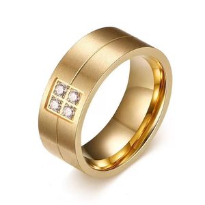 Ringas de banda titânio aço homens mulheres amantes tocam moda clássica cubic zirconia casamento 18k tamanhos de ouro 6-14 Jóias de entrega de gota dh0yb