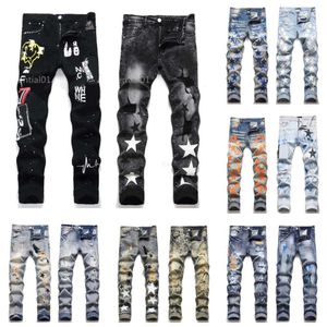 Herrendesigner Skinny Jeans zerrissene elastische schlanke Fit Denimhose Casual Black Hosen Mode Hip Hop Style Baumwoll Reißverschluss Fliegengröße 29-38QOT2