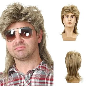 Mullet peruker för män 70 -talets 80 -talsdräkter män svart fancy party tillbehör cosplay hår halloween peruk 240520