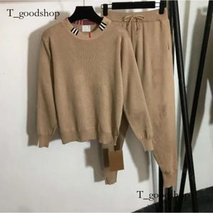 Women's Two Piece Pants Set Wool Knit Sweater Hoodie Brand Sweatshirt Embroidered Round Neck Pullover Long Sleeve 25B