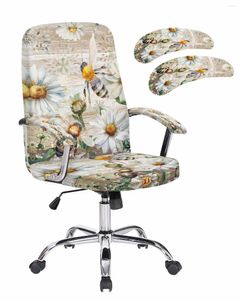 Stol täcker retro träkorn Daisy Flower Bee Elastic Office Cover Gaming Computer Fåtöljskyddsplats