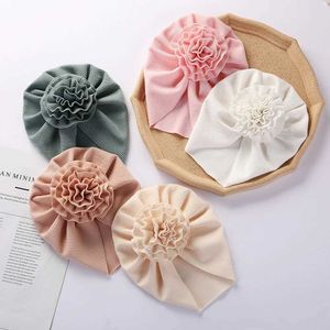 Hair Accessories Big Blossom Flower Ribbed Turban Baby Hats Topknot Cotton Cap Toddler Boy Girl Headwraps Bonnet Newborn Beanies Kids Accessories Y240522