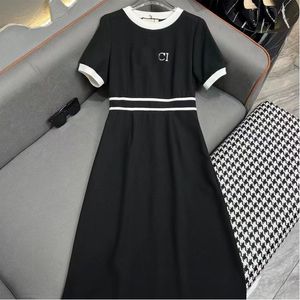 Women's Designer Dress Slim Casual Long A-line dress Embroidery Patchwork Fashion High Quality Sports Short Sleeve Skirt