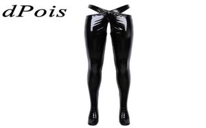 Women Wetlook Patent skórzany krocze seksowne bielizny Otwórz spodni erotyczne spodni z paską nocną odzieżą roletową W8465267