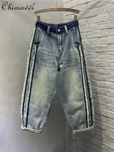 Женские джинсы весна европейский сшивающий контраст цвет
