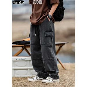 Calças masculinas 2023 Primavera/verão Novo Harajuku Fashion Retro Street Hip Hop Tubo reto Calças soltas mensual jeans soltos y240522