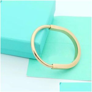 Bangle Luxury Designers 18K Gold Lock Diamond Bracelet Fashion Jewelry Bangles Barcelets Anniversary Gift Stainless Steel Rose Sier M Otw7K