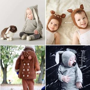Oeuf baby ull stickade tröjor härliga får fawn tröja barn småbarn pojkar flickor vinter kvalitet märke kläder och hatt l2405