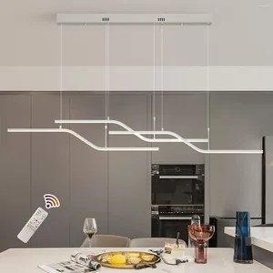 Tavan Işıkları Modern LED Kolye Aydınlatma Dimmabable Lineer Dalga Işık Fikstürü Yemek Mutfak Odası (3 ışıklı 45W Siyah)