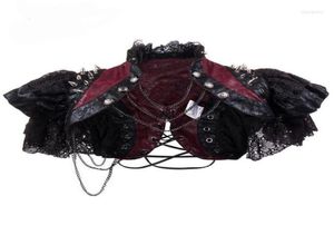 Women039s Jackets Sladuo Retro RedBlack Lace Leather Rivet Chain Short Vintage Gothic Jacket Women Victorian Bolero Corset1908772