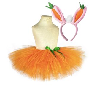 Saias garotas fofas Orange Rabbit Saias Crianças Tutus de Páscoa de Páscoa com Arco -arco -arco Crianças Fantas de Cosplay de Halloween Festas de Cosplay Y240522